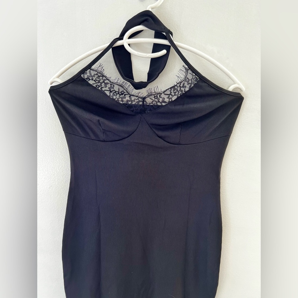 Lace Trim Halter Dress Black Short Dress Shein New - Picture 8 of 10